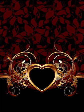 red floral background with black leaves - heart frame, this illustration may be useful as designer work Stock Photo - Budget Royalty-Free & Subscription, Code: 400-05892218