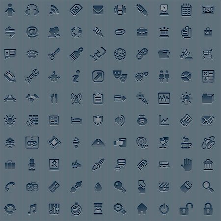 A set of 100 embossed style web icons for all your internet, interface or app needs Fotografie stock - Microstock e Abbonamento, Codice: 400-05892228