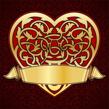 Ornamental heart with gold ribbon for valentine day Stock Photo - Budget Royalty-Free & Subscription, Code: 400-05893314