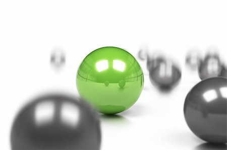 competitive edge and business difference concept, many grey balls and one green sphre onto a white background with movement effect and blur. Stock Photo - Budget Royalty-Free & Subscription, Code: 400-05893491