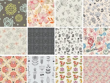 decorative flowers and birds for greetings card - set of different flowers seamless pattern Stock Photo - Budget Royalty-Free & Subscription, Code: 400-05893572