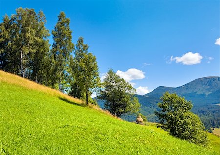 simsearch:400-06177045,k - Summer mountain landscape with haystack on slope. Stock Photo - Budget Royalty-Free & Subscription, Code: 400-05904008