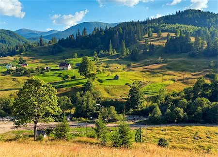 simsearch:400-06177045,k - Summer mountain village landscape with flowering grassland in front Stock Photo - Budget Royalty-Free & Subscription, Code: 400-05904000
