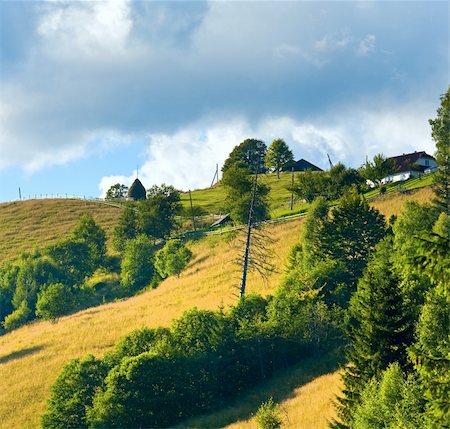 simsearch:400-05737744,k - Summer mountain landscape with farmstead on hill top Stock Photo - Budget Royalty-Free & Subscription, Code: 400-05904003
