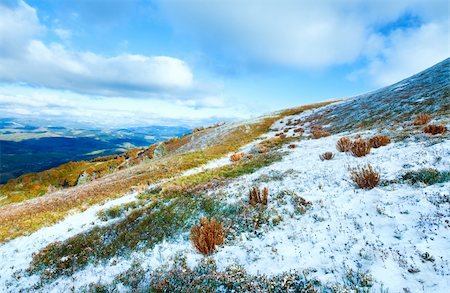 simsearch:400-08401989,k - October Carpathian mountain Borghava plateau with first winter snow and autumn colorful bilberry bushes Foto de stock - Super Valor sin royalties y Suscripción, Código: 400-05904343