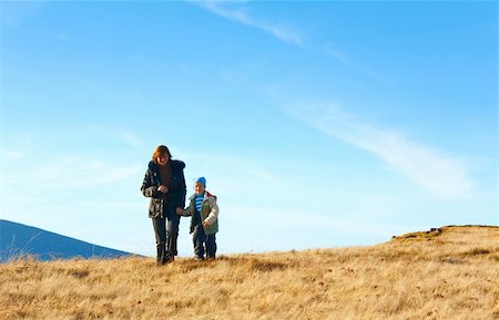 Family (mother with small son) walk on autumn  mountain plateau Stock Photo - Budget Royalty-Free & Subscription, Code: 400-05904350