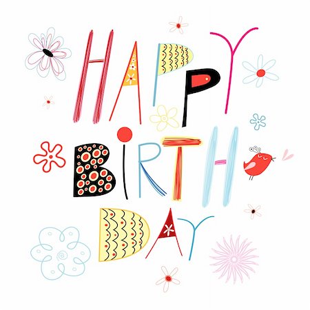 Font bright with flowers greeting card on his birthday on a white background Foto de stock - Super Valor sin royalties y Suscripción, Código: 400-05904425