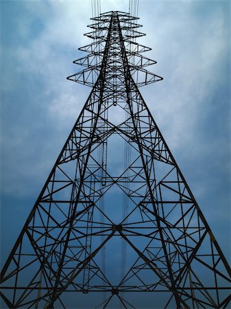 simsearch:400-07678030,k - Silhouette of high voltage tower and overcast sky Stock Photo - Budget Royalty-Free & Subscription, Code: 400-05904640