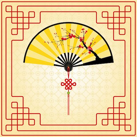 simsearch:400-06554755,k - Oriental style painting, Plum blossom on yellow Chinese fan Stock Photo - Budget Royalty-Free & Subscription, Code: 400-05905044