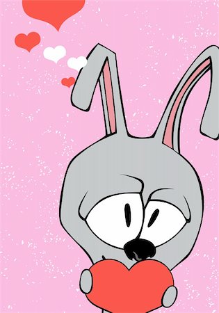 simsearch:400-04202513,k - Valentine illustration of funny cartoon rabbit with heart in hands Stock Photo - Budget Royalty-Free & Subscription, Code: 400-05905136