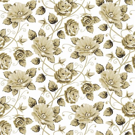 elakwasniewski (artist) - Retro vector floral pattern background or wallpaper, brown roses, repeating seamless pattern isolated on white Stock Photo - Budget Royalty-Free & Subscription, Code: 400-05905195