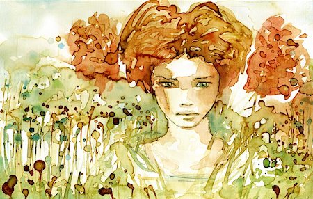 Watercolor portrait of a woman Stock Photo - Budget Royalty-Free & Subscription, Code: 400-05905427