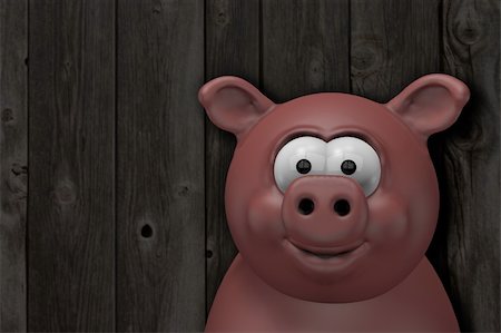 pig roast - happy pig  in front of old wooden wall - 3d cartoon illustration Stock Photo - Budget Royalty-Free & Subscription, Code: 400-05905673