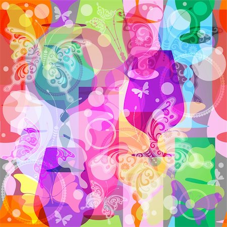 Colorful translucent wine glasses with  butterflies. Seamless pattern (vector EPS 10) Foto de stock - Super Valor sin royalties y Suscripción, Código: 400-05905879