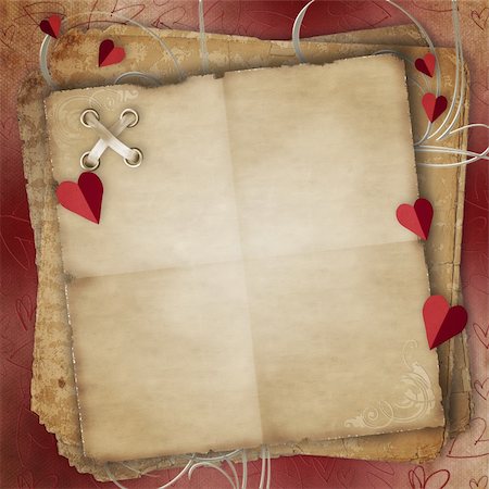 Grusskarte St. Valentine's Day mit Herzen und Altpapier Stockbilder - Microstock & Abonnement, Bildnummer: 400-05906227