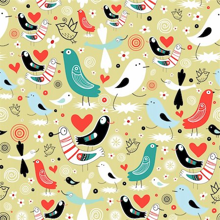simsearch:400-06100097,k - seamless pattern of love birds on a green background with flowers Stock Photo - Budget Royalty-Free & Subscription, Code: 400-05906251