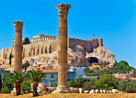 Temple of the Olympian Zeus and the Acropolis in Athens, Greece Stock Photo - Budget Royalty-Free & Subscription, Code: 400-05906271