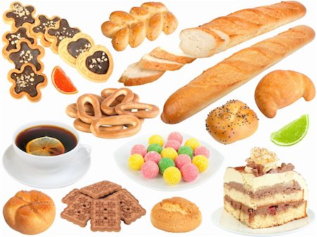 simsearch:400-05906235,k - Set of fresh bread and sweets. Isolated on white background. Close-up. Studio photography. Stock Photo - Budget Royalty-Free & Subscription, Code: 400-05906517