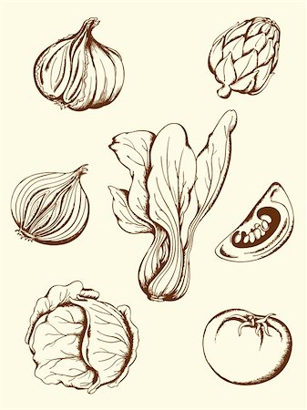 pic of cabbage for drawing - set of hand drawn vector vintage vegetables icons Stock Photo - Budget Royalty-Free & Subscription, Code: 400-05906581