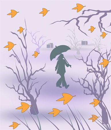 silhouette girl with umbrella - A person walking with an umbrella     in the rain and wind. Stock Photo - Budget Royalty-Free & Subscription, Code: 400-05906634