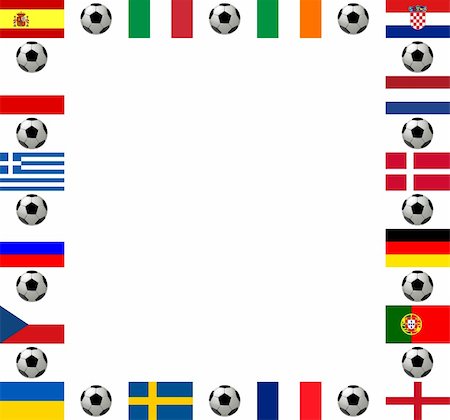 Square frame, composed of the flags from all 16 participating countries, sorted according to groups, and soccer balls or footballs, with place for text, white background Foto de stock - Super Valor sin royalties y Suscripción, Código: 400-05906655