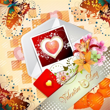 simsearch:400-05894205,k - Valentine's day card with butterflies and flowers Stock Photo - Budget Royalty-Free & Subscription, Code: 400-05906670