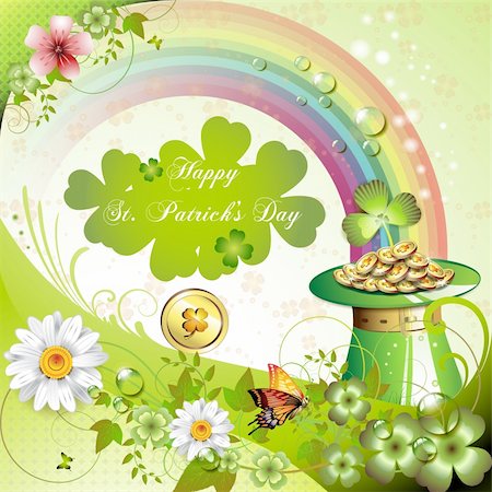 simsearch:400-05894214,k - St. Patrick's Day card design with clover and coins Stock Photo - Budget Royalty-Free & Subscription, Code: 400-05906689