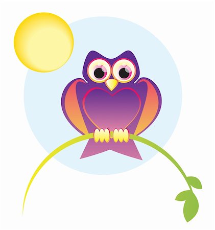 simsearch:400-04409562,k - Illustration of a cute owl, with large eyes, sitting on a branch. Fotografie stock - Microstock e Abbonamento, Codice: 400-05906698