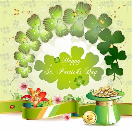 St. Patrick's Day card design with clover and coins Stock Photo - Budget Royalty-Free & Subscription, Code: 400-05906692