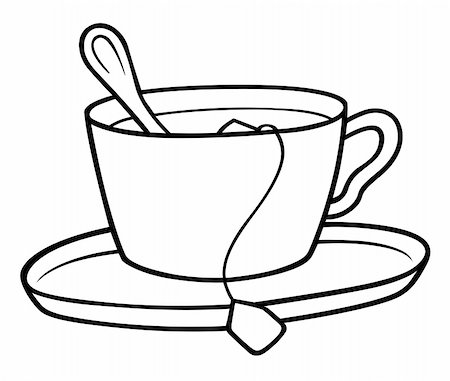 Tea Cup - Black and White Cartoon illustration, Vector Stock Photo - Budget Royalty-Free & Subscription, Code: 400-05906747