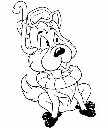 Fox Diver - Black and White Cartoon illustration, Vector Stock Photo - Budget Royalty-Free & Subscription, Code: 400-05906748