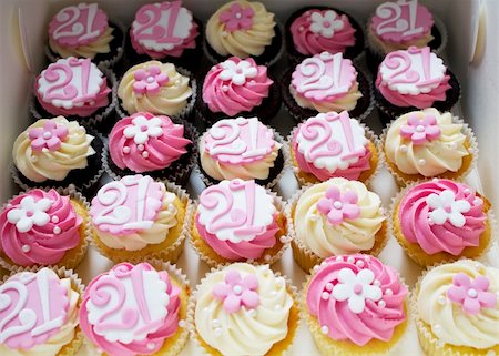 pink cupcake flowers - Cupcakes with a 21st birthday theme Stock Photo - Budget Royalty-Free & Subscription, Code: 400-05906771