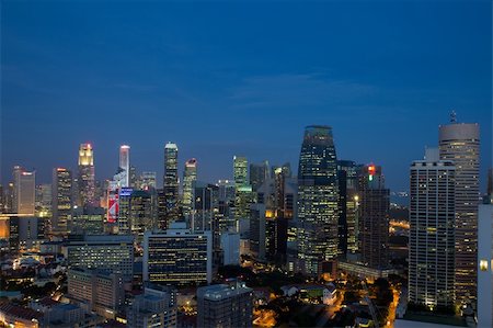 singapore building in the evening - Singapore Cityscape at Blue Hour Aerial View Stock Photo - Budget Royalty-Free & Subscription, Code: 400-05906861