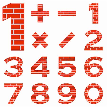 simsearch:400-04242112,k - Signs of numbers and mathematical signs decorated with red brick. Vector Stockbilder - Microstock & Abonnement, Bildnummer: 400-05906902