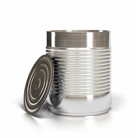 empty food can - Metal tin can over white background with lid installed against it Stock Photo - Budget Royalty-Free & Subscription, Code: 400-05907023