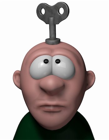 cartoon character with key to wind up on his head - 3d illustration Stock Photo - Budget Royalty-Free & Subscription, Code: 400-05907306