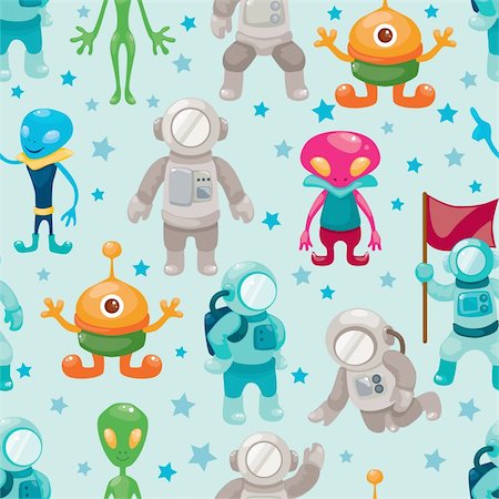 spaceman and ufo seamless pattern Stock Photo - Budget Royalty-Free & Subscription, Code: 400-05907570