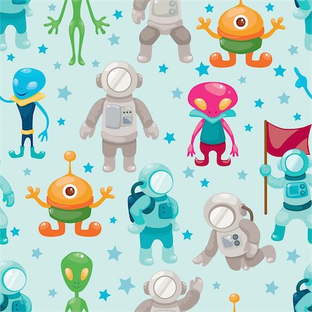 spaceman and ufo seamless pattern Fotografie stock - Microstock e Abbonamento, Codice: 400-05907570