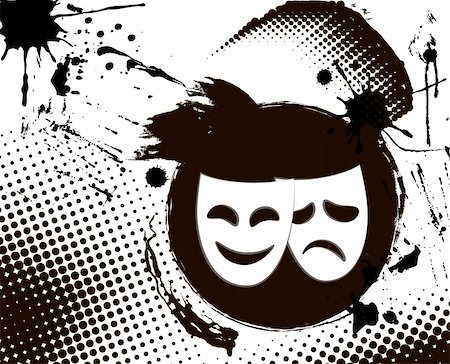 Vintage grunge theater masks emblem in black and white colors Photographie de stock - Aubaine LD & Abonnement, Code: 400-05907643