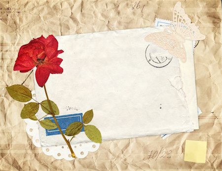 rose butterfly illustration - Old envelope and dry pose for scrapbooking design Stock Photo - Budget Royalty-Free & Subscription, Code: 400-05907851
