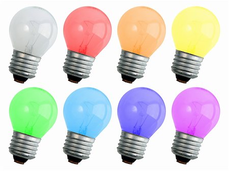 simsearch:400-04472787,k - Set of colored compact lighting lamps for your design. Close-up. Isolated on white. Studio Photography. Photographie de stock - Aubaine LD & Abonnement, Code: 400-05907947