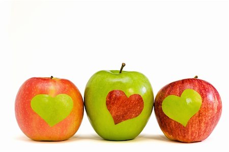 two red apples with green heart and one green apple with red heart Stock Photo - Budget Royalty-Free & Subscription, Code: 400-05907964