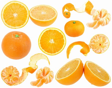 simsearch:400-05906235,k - Set of orange and tangerine fresh fruits for your design. Isolated on white background. Close-up. Studio photography. Stock Photo - Budget Royalty-Free & Subscription, Code: 400-05908019