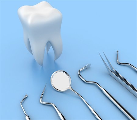 Illustration of dental tools opposite to white tooth Stock Photo - Budget Royalty-Free & Subscription, Code: 400-05908047