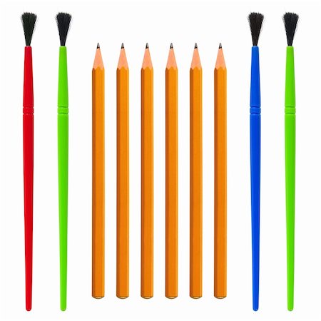 simsearch:400-05894961,k - Pencil and brush isolated on whitw background Stock Photo - Budget Royalty-Free & Subscription, Code: 400-05908160