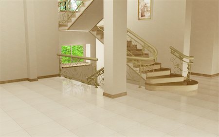 Staircase to the second floor in the empty interior Stock Photo - Budget Royalty-Free & Subscription, Code: 400-05908339