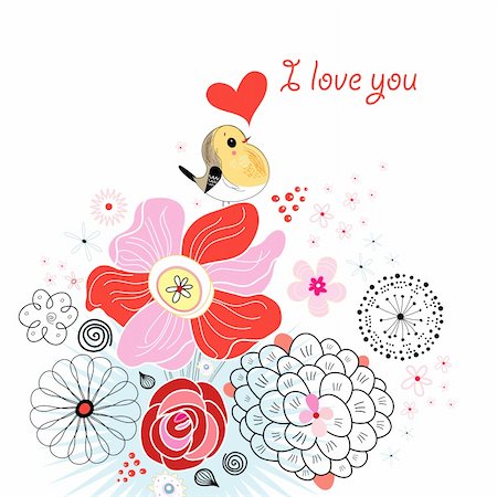 simsearch:400-06100097,k - Bright floral postcard with love bird on a white background Stock Photo - Budget Royalty-Free & Subscription, Code: 400-05908833