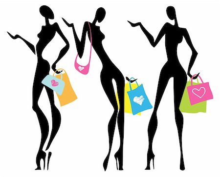 Vector Illustration shopping women with bags.  Isolated. Foto de stock - Super Valor sin royalties y Suscripción, Código: 400-05909053