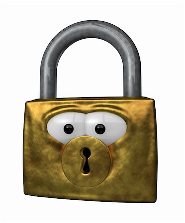 padlock with cartoon eyes - 3d illustration Stock Photo - Budget Royalty-Free & Subscription, Code: 400-05909130