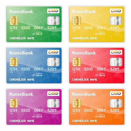 Set of Colorful Plastic Credit Cards, vector illustration Stock Photo - Budget Royalty-Free & Subscription, Code: 400-05909316